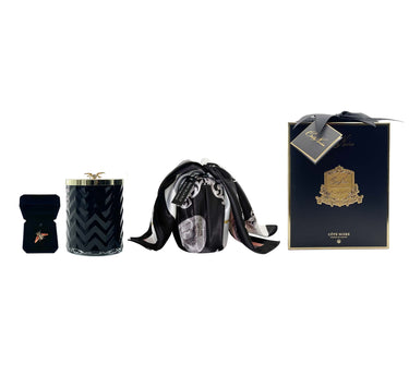 Cote Noire - Herringbone Candle With Scarf - Black & Gold - Red bee Lid - HCG02